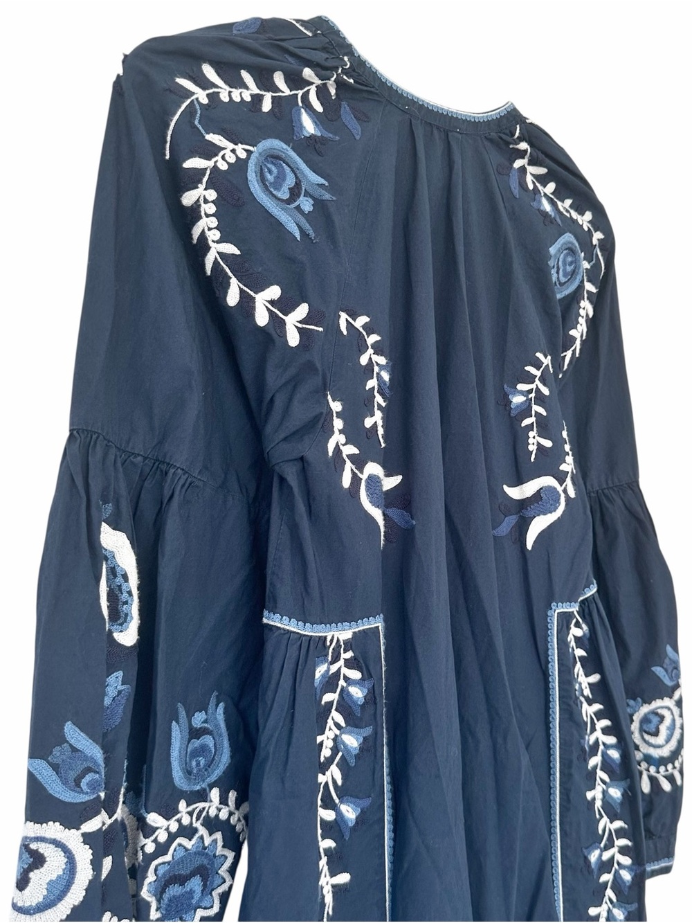 Sea New York Inga Embroidered Floral Navy Blue Long Sleeve Midi Dress Size XS - Picture 8 of 10